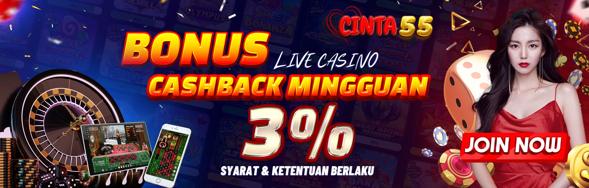 Bonus Mingguan Live Casino 3%